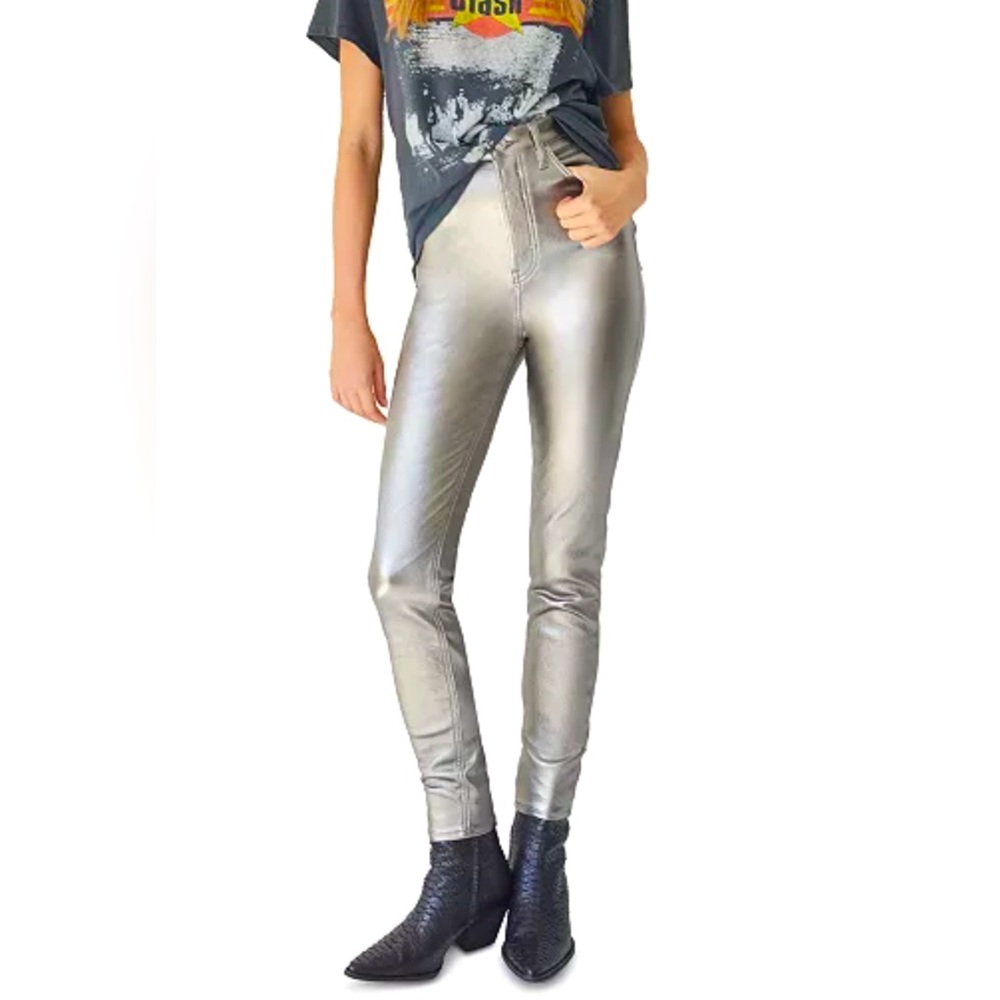 NWT Free People Phoenix Silver Coated High Rise Skinny Jeans -25